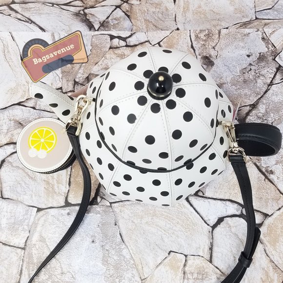 Teapot Polka Dot White Crossbody & Key Fob Key Chain Coin Purse Set Kate Spade - Picture 9 of 15
